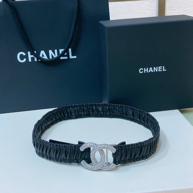 代购级香奈儿女士腰带 新品上市 Chanel 24C Cc水钻 黄铜logo扣 小牛皮 银色金属 与 金色金属 3.0Cm精品 弹力十足 百搭 优雅 码数含扣s